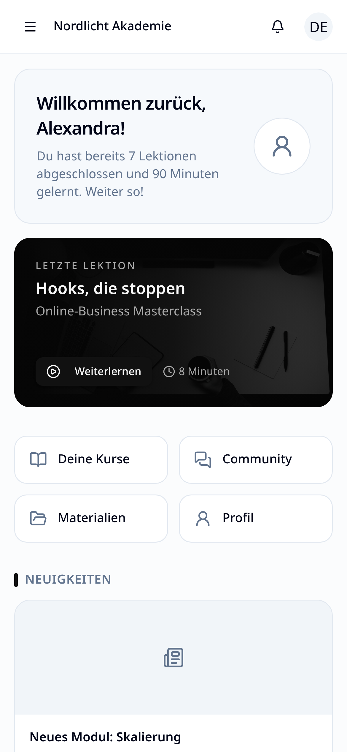 Mitgliederbereich der Teachlabs-App auf dem Smartphone